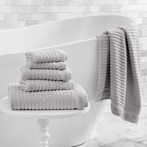 Martha Stewart 100% Cotton Bath Towels Set of 6 Piece, 2 Bath Towels, 2 Hand Towels, 2 Washcloths, Quick Dry Towels, Soft & Absorbent, Bathroom Essentials, Towel Sets for College Dorm, Textured Gray