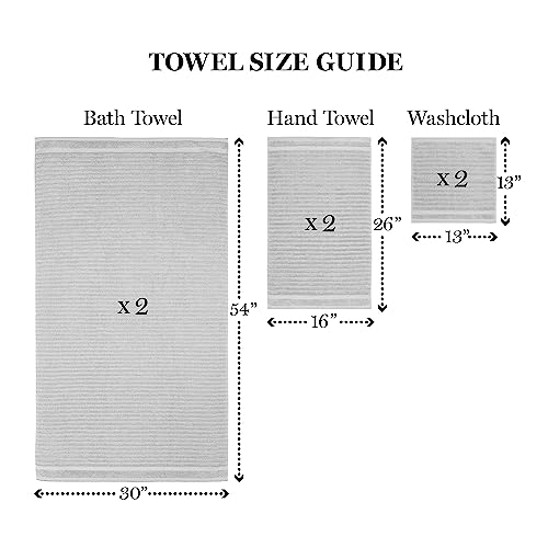 Martha Stewart 100% Cotton Bath Towels Set of 6 Piece, 2 Bath Towels, 2 Hand Towels, 2 Washcloths, Quick Dry Towels, Soft & Absorbent, Bathroom Essentials, Towel Sets for College Dorm, Textured Gray