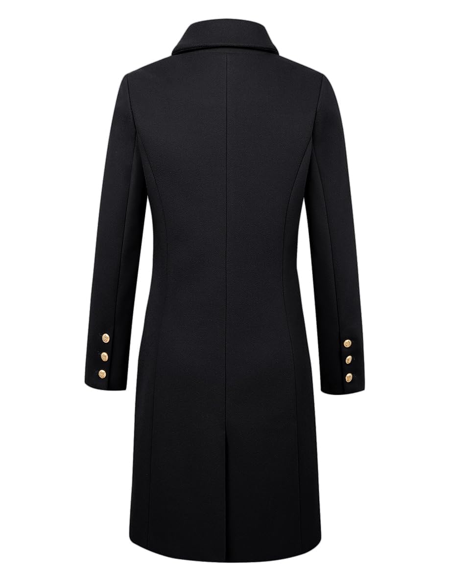 IDEALSANXUN Black Trench Coat Women Fall Winter Double Breasted Wool Jacket Long Black Coat, Black, XL