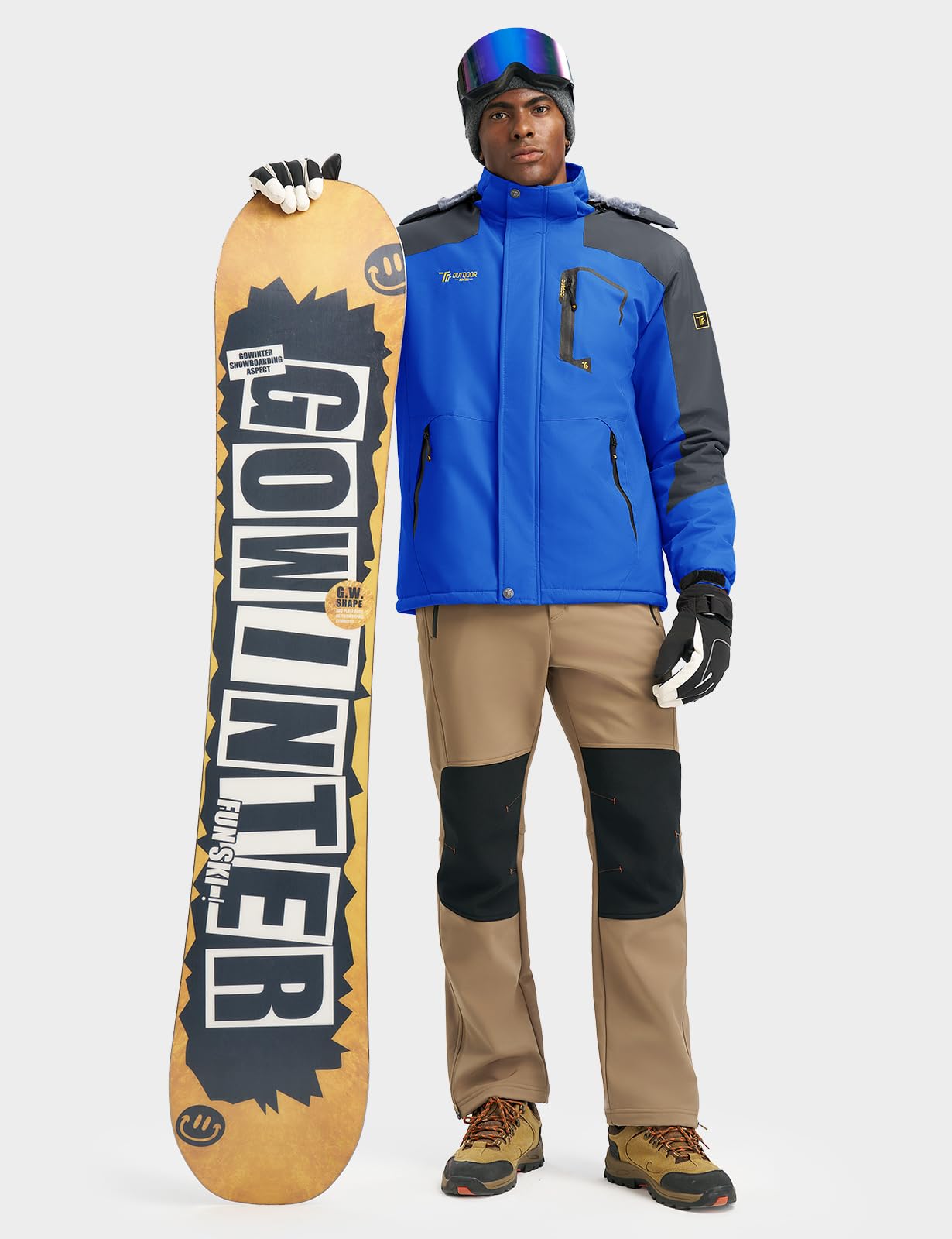 Rdruko Men's Winter Snow Jacket Coat Waterproof Windproof Insulated Ski Snowboard Fleece Jacket (Blue, US XL)