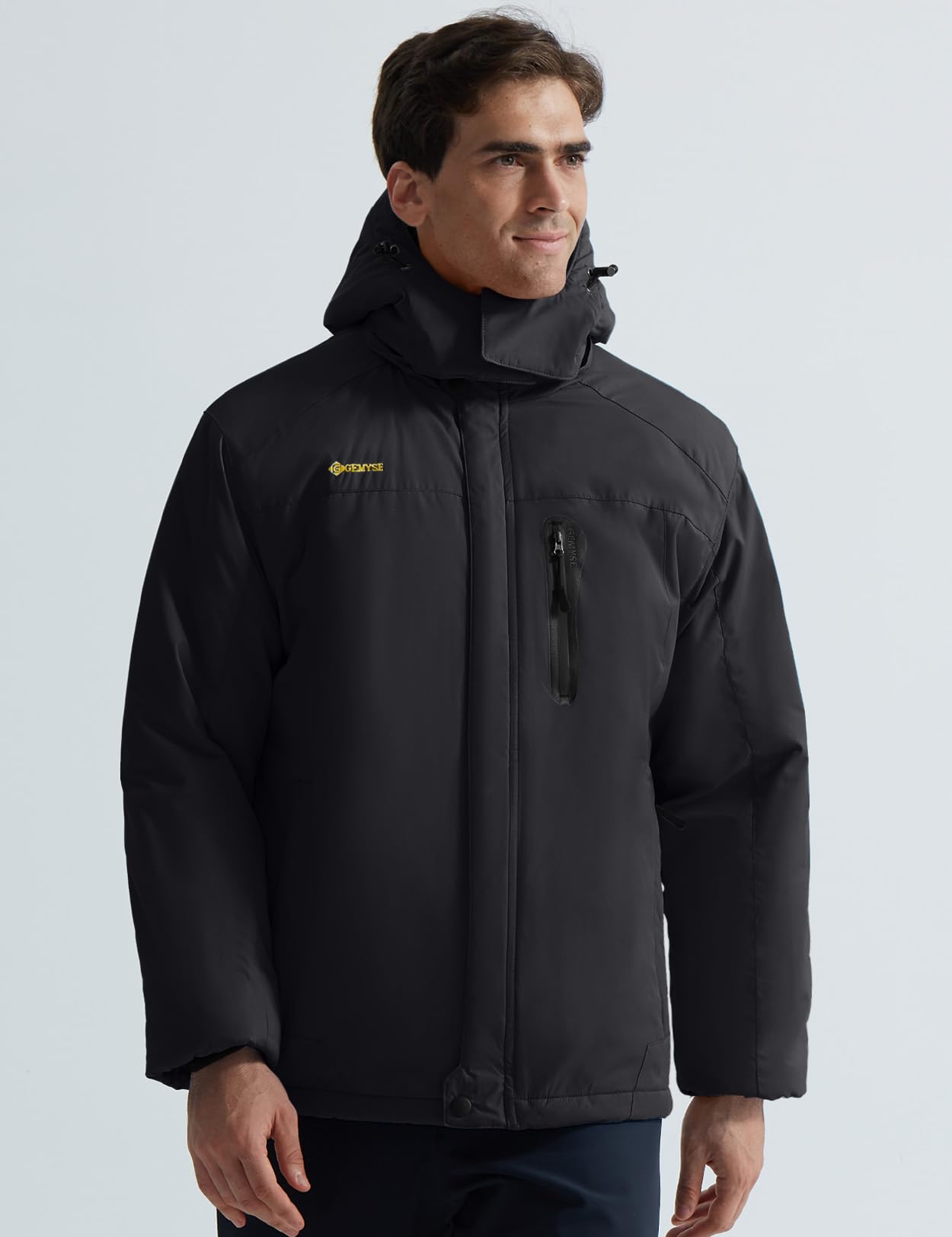 GEMYSE Men's Mountain Waterproof Ski Snow Jacket Winter Windproof Rain Jacket (Black,Small)