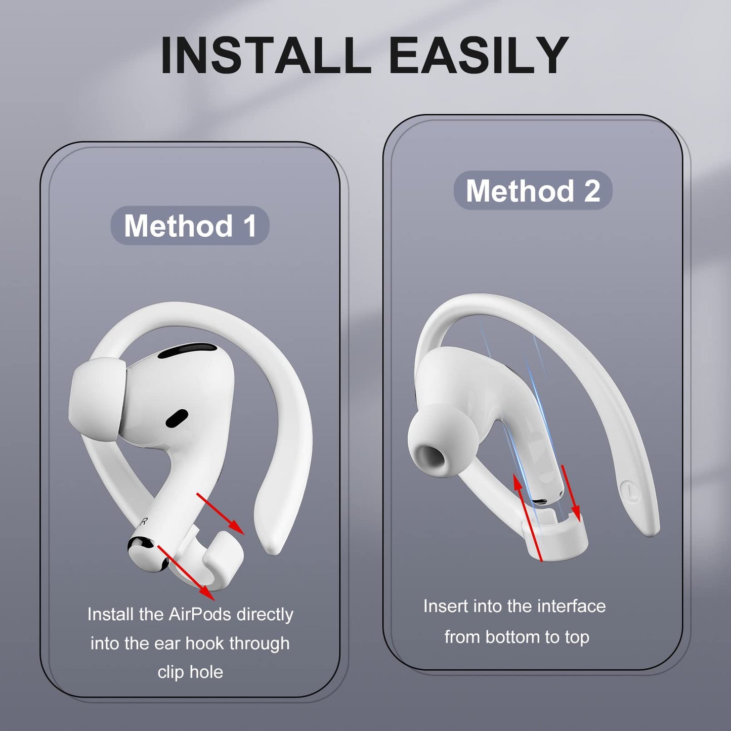 ICARERSPACE 2 Pairs AirPods Ear Hooks for AirPods Pro 2, AirPods Pro, AirPods 4, 3, 2 & 1, Upgraded Anti Slip Sports Clip Hooks for AirPods 1, 2, 3, 4,Pro, Pro 2 – White