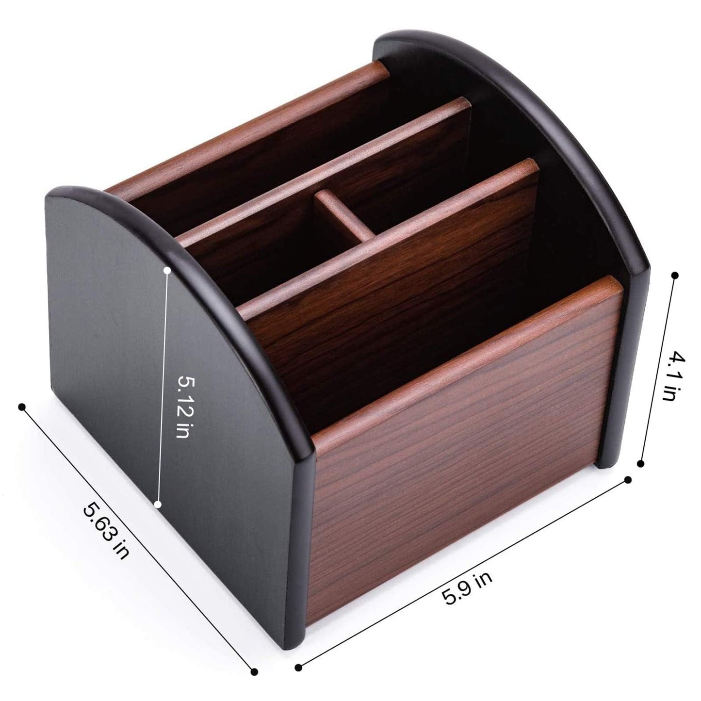 MaxGear Remote Control Holder Caddy, Wooden Desk Organizer with 4 Compartments, Multifunctional Storage for Remote Controls, TV & Office Supplies, Ideal for Tabletop