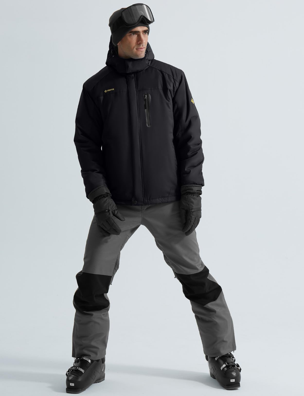 GEMYSE Men's Mountain Waterproof Ski Snow Jacket Winter Windproof Rain Jacket (Black,Small)