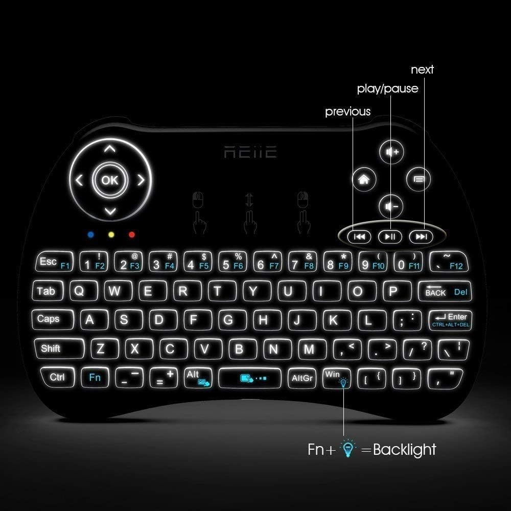(Backlit Version)REIIE H9+ Mini Keyboard,2.4GHz Wireless Mini Handheld Smart TV Remote Keyboard with Touchpad for PC,Raspberry Pi 2, Pad, Smart TV, Android TV Box, Windows 7 8 10(Not Suport Bluetooth)