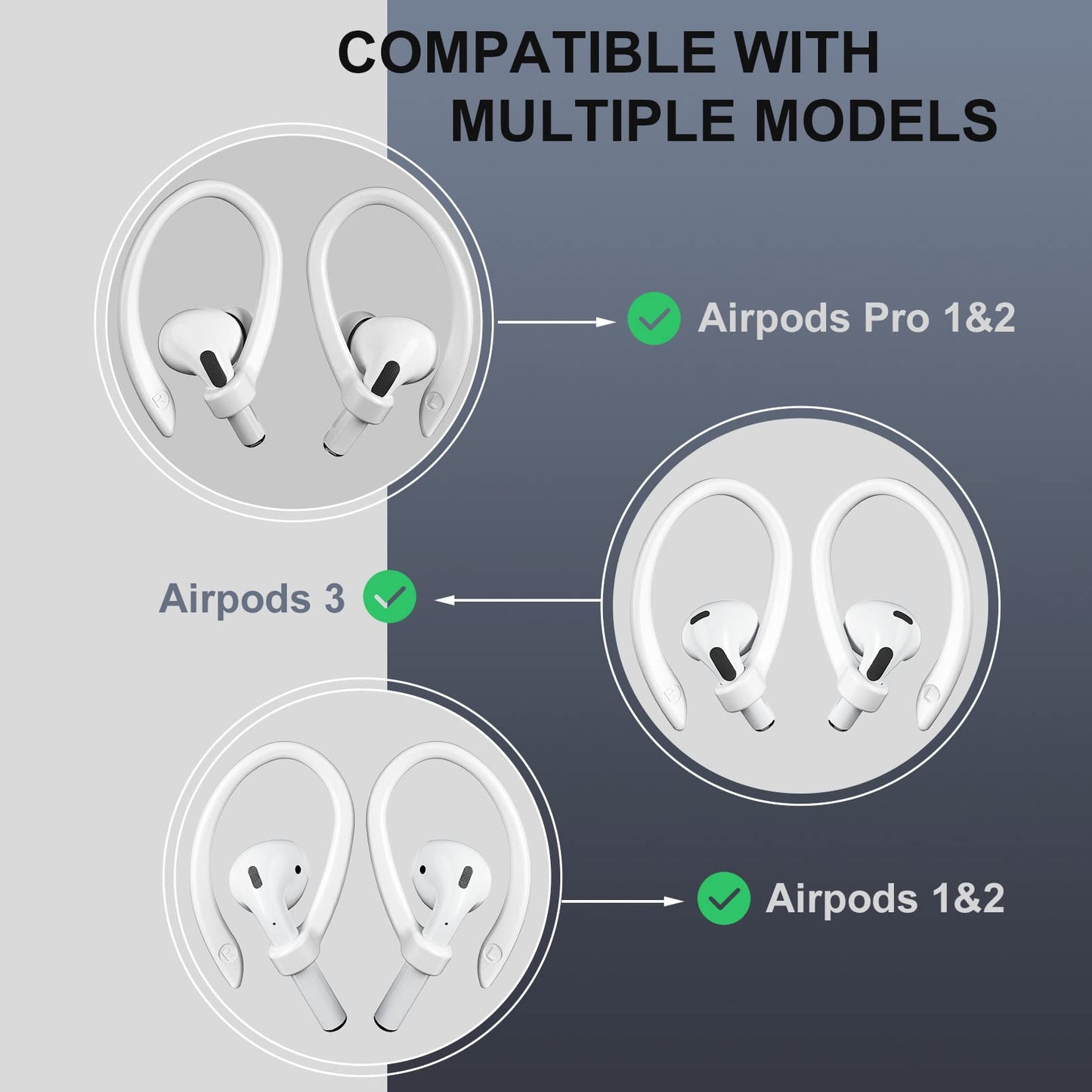 ICARERSPACE 2 Pairs AirPods Ear Hooks for AirPods Pro 2, AirPods Pro, AirPods 4, 3, 2 & 1, Upgraded Anti Slip Sports Clip Hooks for AirPods 1, 2, 3, 4,Pro, Pro 2 – White
