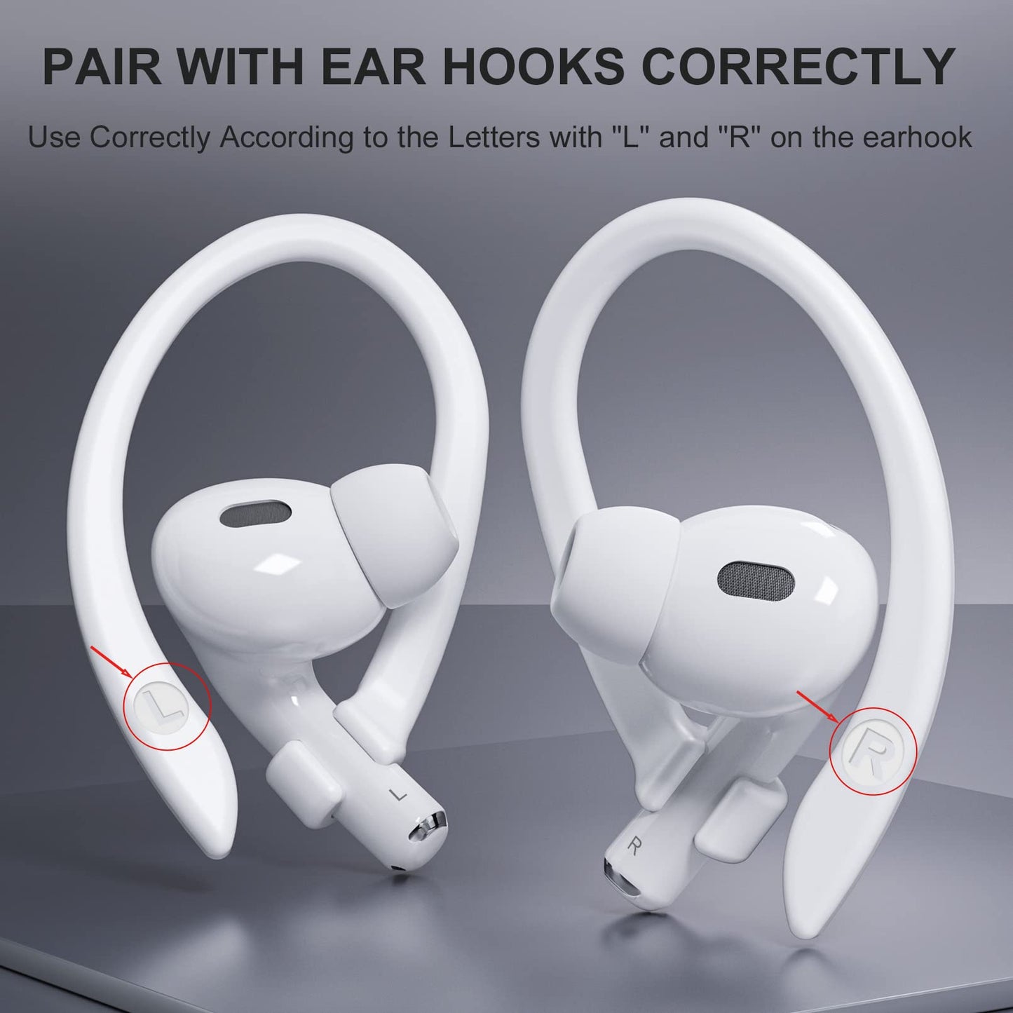 ICARERSPACE 2 Pairs AirPods Ear Hooks for AirPods Pro 2, AirPods Pro, AirPods 4, 3, 2 & 1, Upgraded Anti Slip Sports Clip Hooks for AirPods 1, 2, 3, 4,Pro, Pro 2 – White