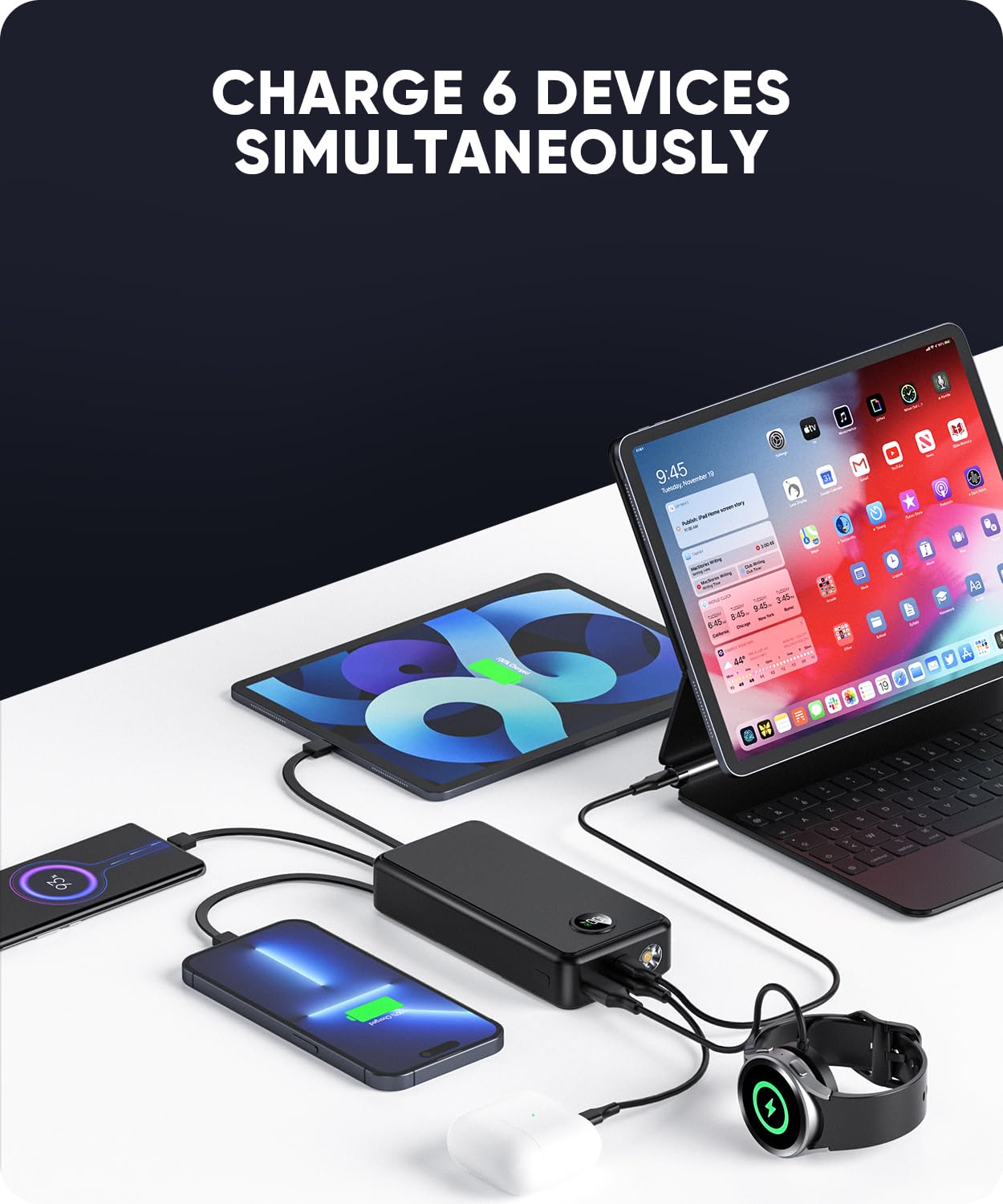 UYAYOHU Power Bank 40000mAh Portable Charger 22.5W with 5 Outputs & 2 Inputs LED Display Equipped with Flashlight External Battery Pack for iPhone 16/15/14, Samsung, Etc