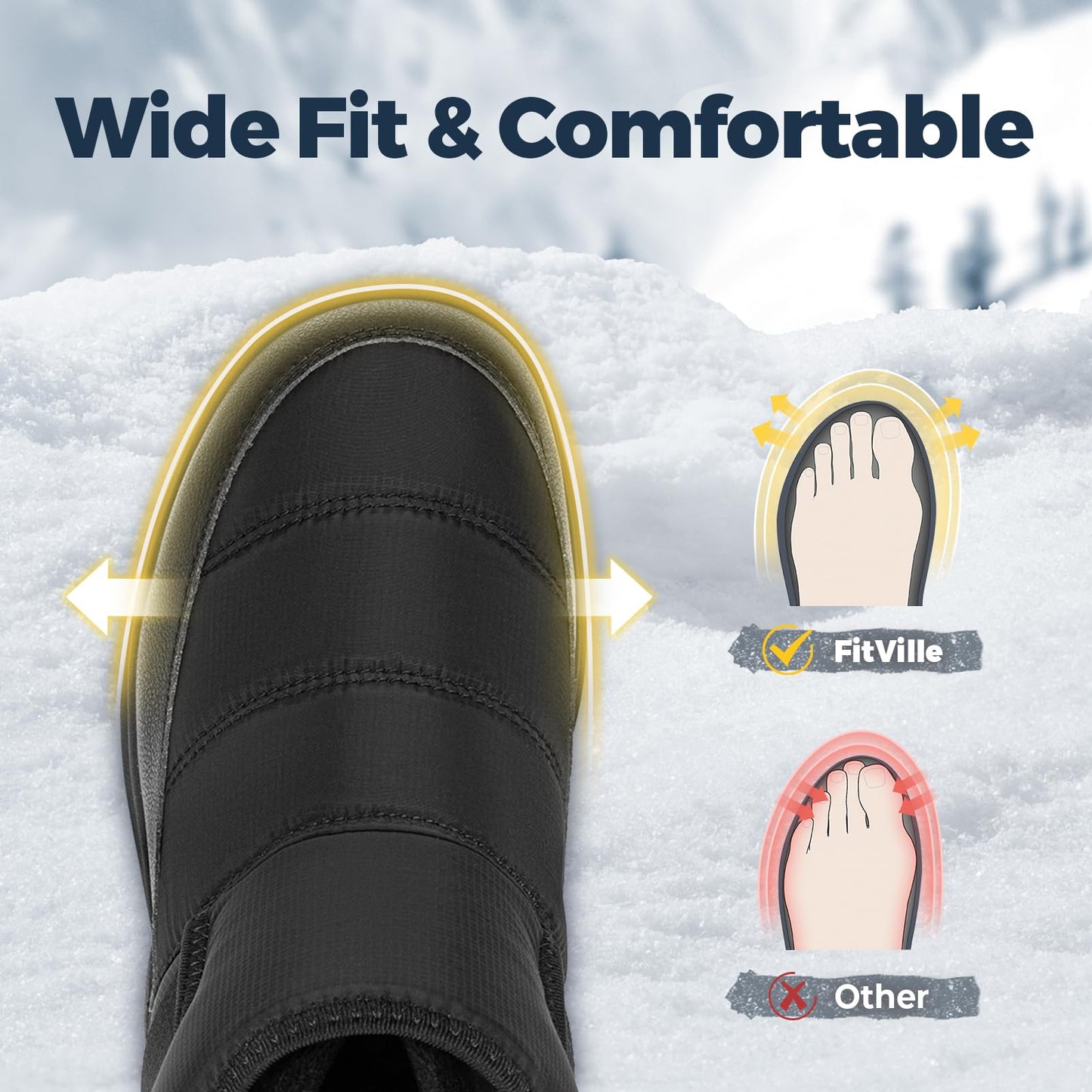 FitVille Mens Snow Boots Extra Wide Width Waterproof Winter Boots for Men Lightweight size 14 X-Wide Black