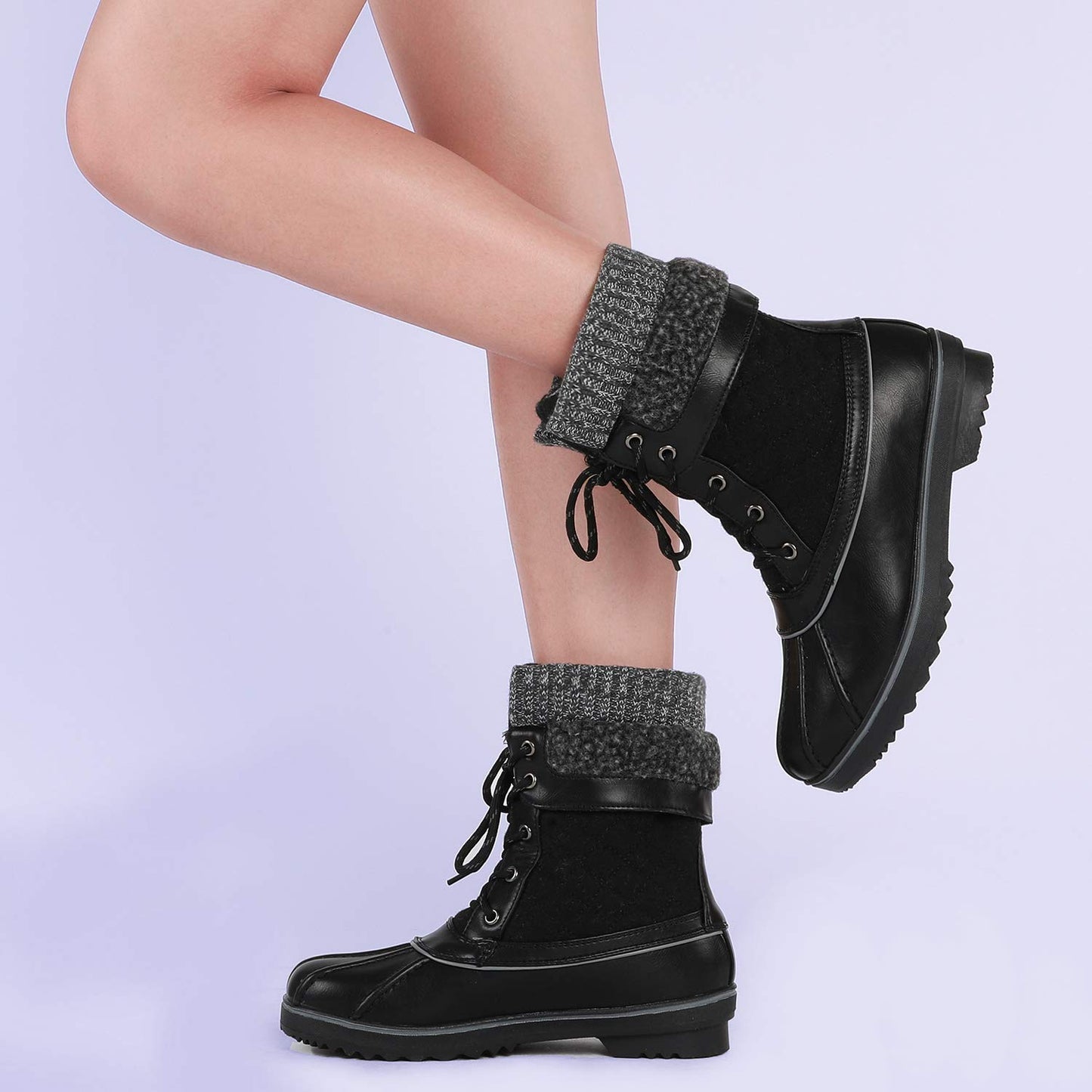 DREAM PAIRS Women's Snow Winter Boots Mid Calf Waterproof Duck Warm Outdoor Winter Boots Shoes,Size 9,Black,MONTE_01