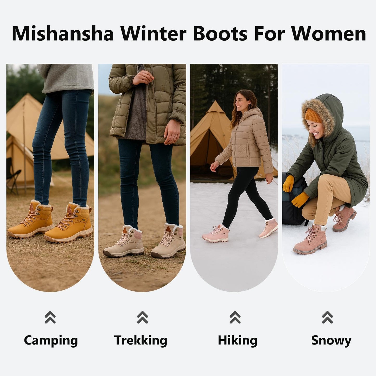 Mishansha Snow Boots for Women – Waterproof Winter Hiking Boots with Warm Fur Lining, Anti-Slip Sole, Insulated Outdoor Cold Weather Booties