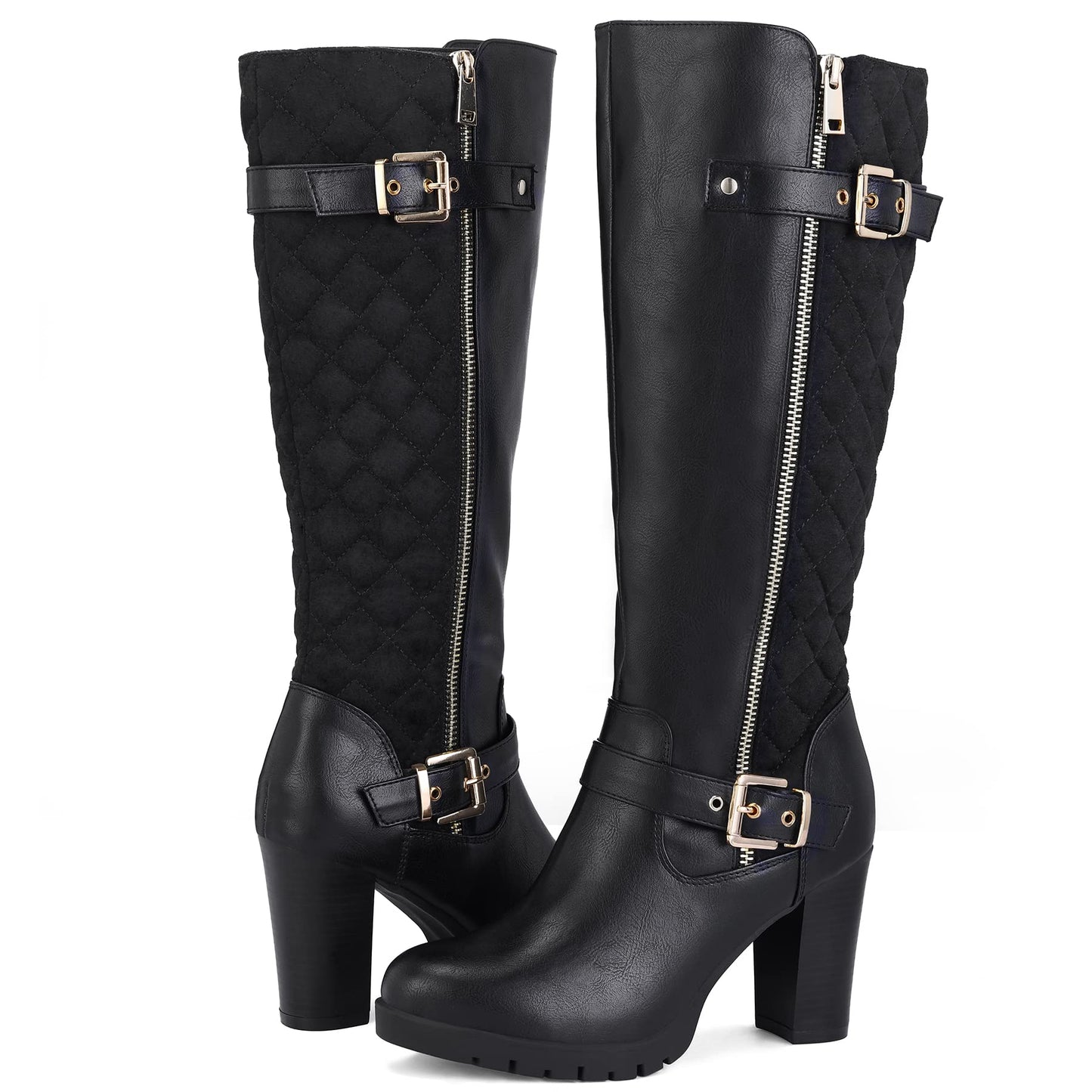 mysoft Women's Knee High Boots Fashion Chunky Block Heel Warm Winter Boots with Side Zippers