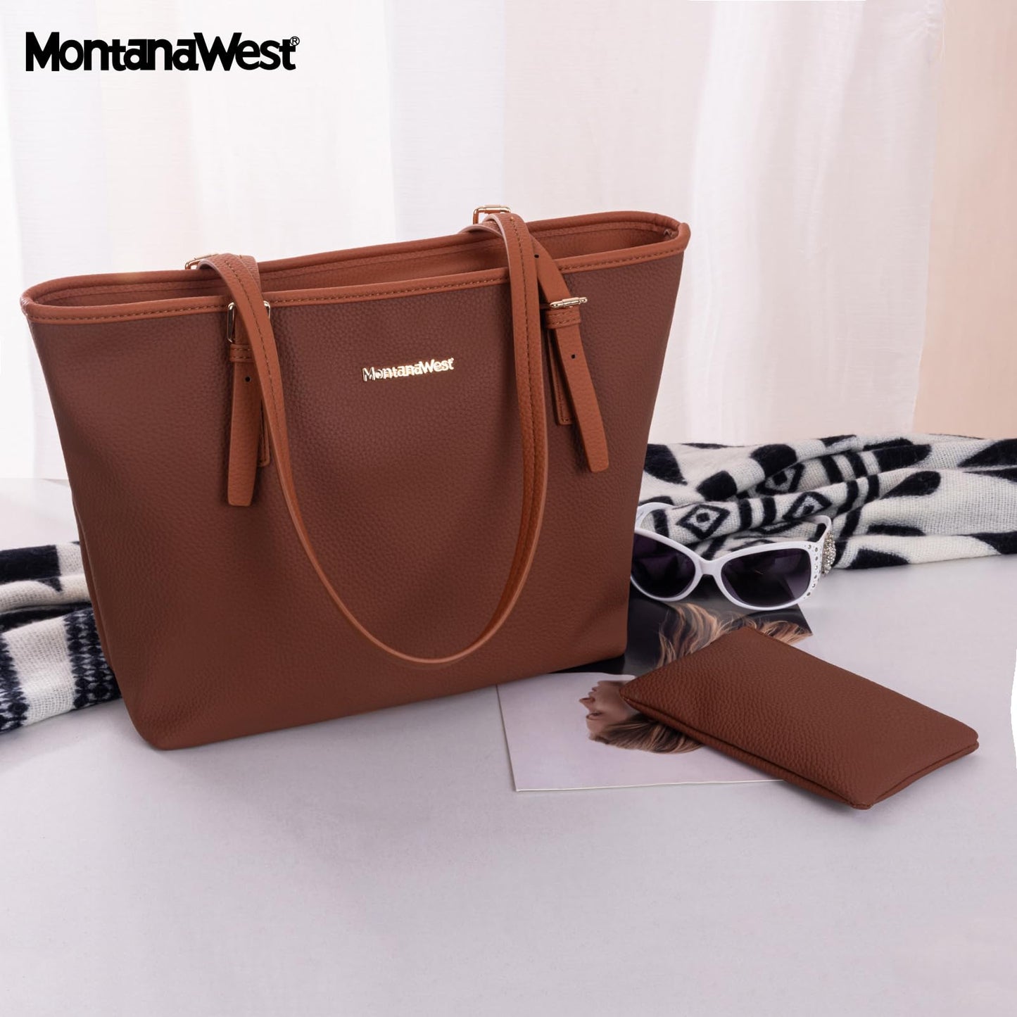 Montana West Women Tote Bag Large Leather Purses and Handbags for Women Top Handle Shoulder Satchel Hobo Bags MWC2-0282BR
