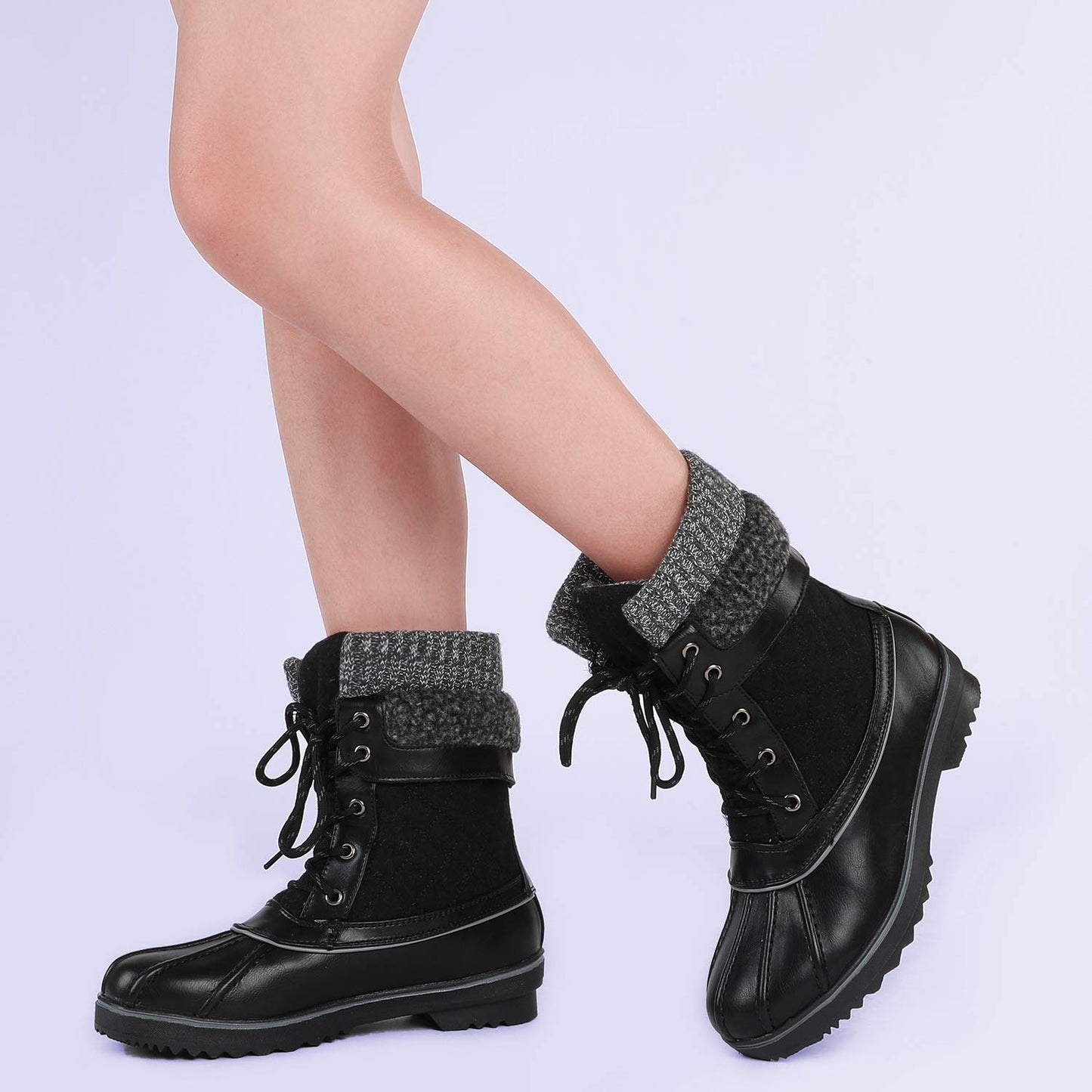 DREAM PAIRS Women's Snow Winter Boots Mid Calf Waterproof Duck Warm Outdoor Winter Boots Shoes,Size 9,Black,MONTE_01