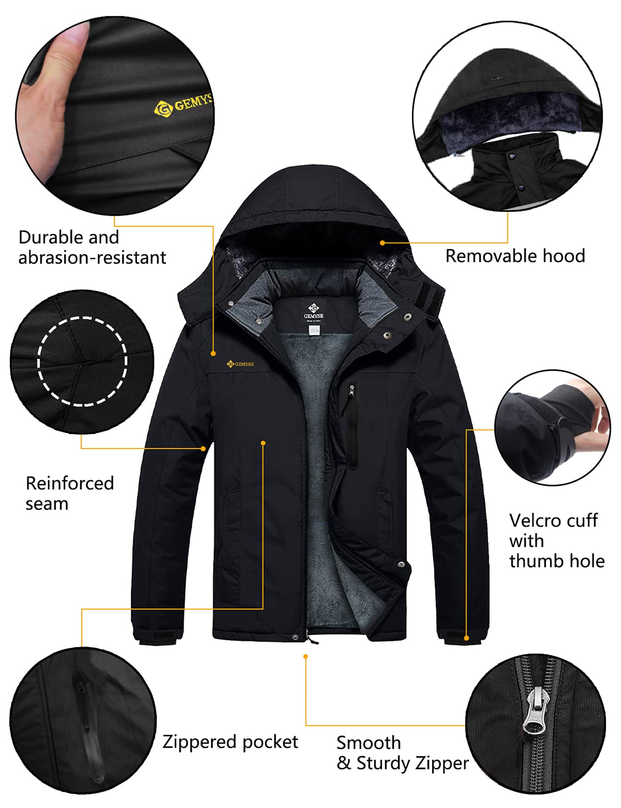 GEMYSE Men's Mountain Waterproof Ski Snow Jacket Winter Windproof Rain Jacket (Black,Small)
