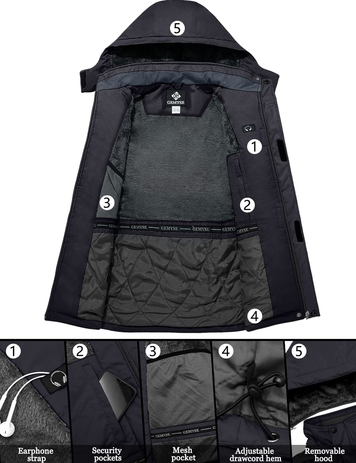 GEMYSE Men's Mountain Waterproof Ski Snow Jacket Winter Windproof Rain Jacket (Black,Small)