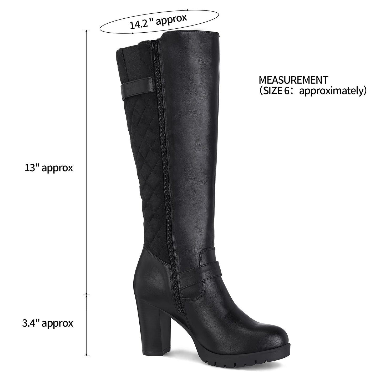 mysoft Women's Knee High Boots Fashion Chunky Block Heel Warm Winter Boots with Side Zippers