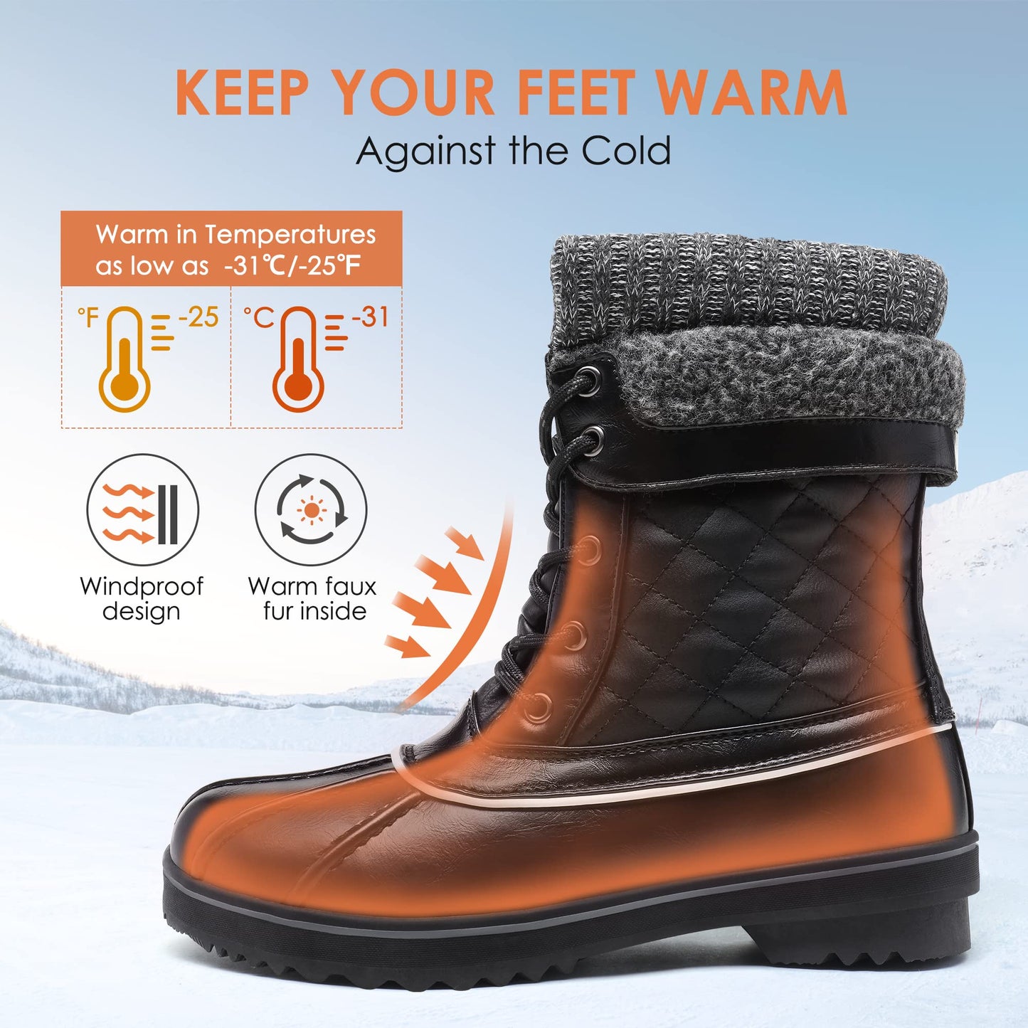 DREAM PAIRS Women's Snow Winter Boots Mid Calf Waterproof Duck Warm Outdoor Winter Boots Shoes,Size 9,Black,MONTE_01