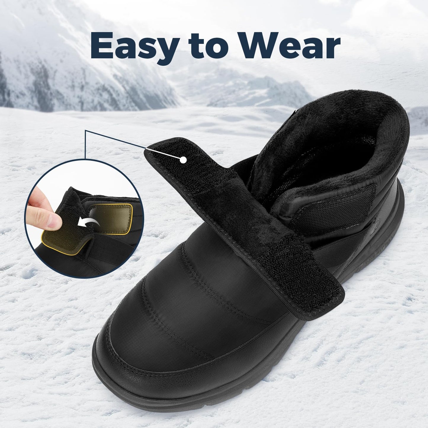 FitVille Mens Snow Boots Extra Wide Width Waterproof Winter Boots for Men Lightweight size 14 X-Wide Black
