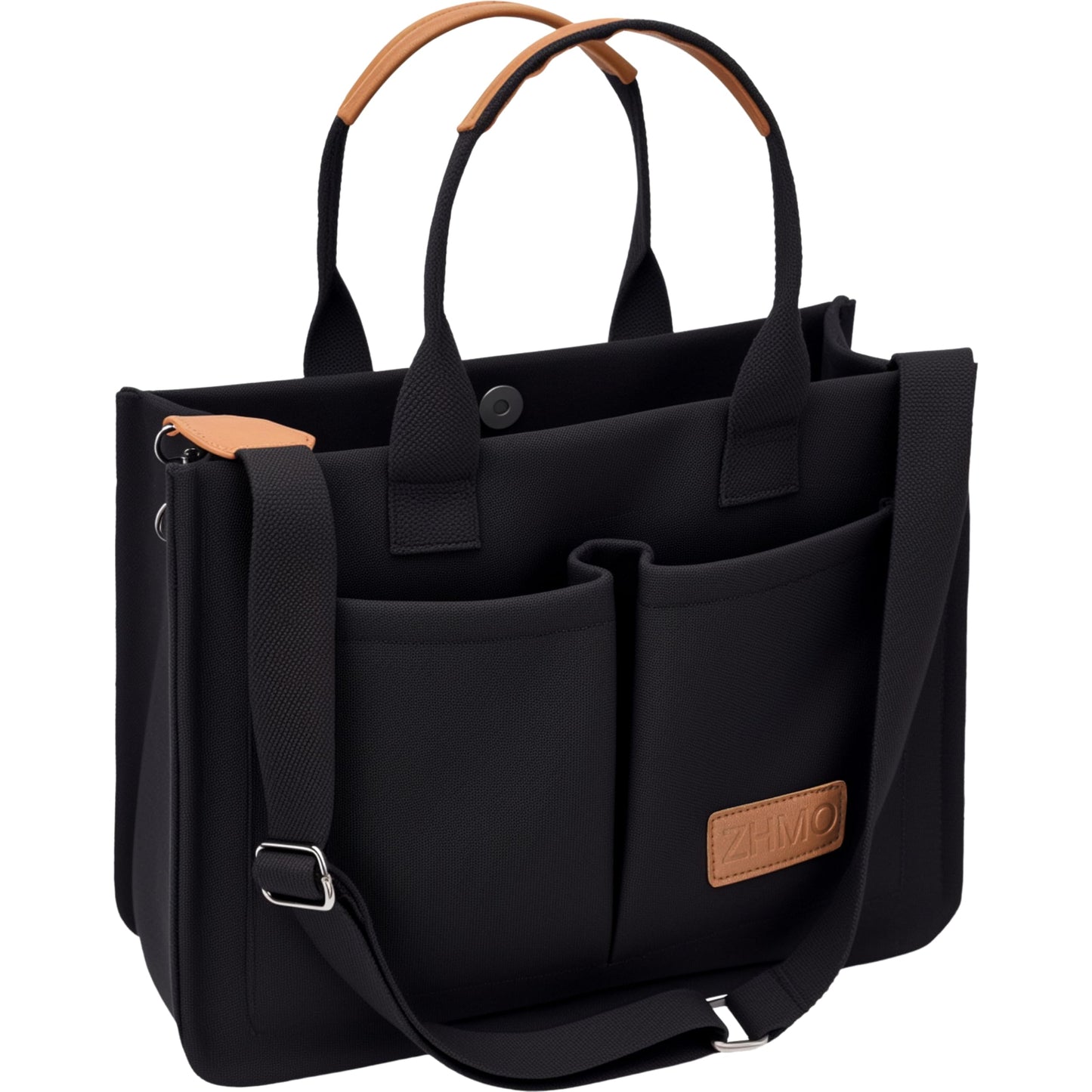 Tote Bag for Women With Compartments and Pockets,Black Large Canvas Tote Women's Purse Crossbody Bags Work Laptop Book Bag Top Handle Satchels Handbags Shoulder Bag for Travel Teacher Nurse Gym Beach