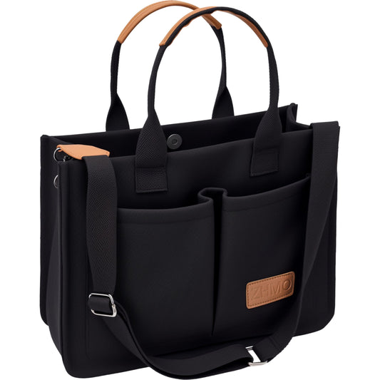 Tote Bag for Women With Compartments and Pockets,Black Large Canvas Tote Women's Purse Crossbody Bags Work Laptop Book Bag Top Handle Satchels Handbags Shoulder Bag for Travel Teacher Nurse Gym Beach
