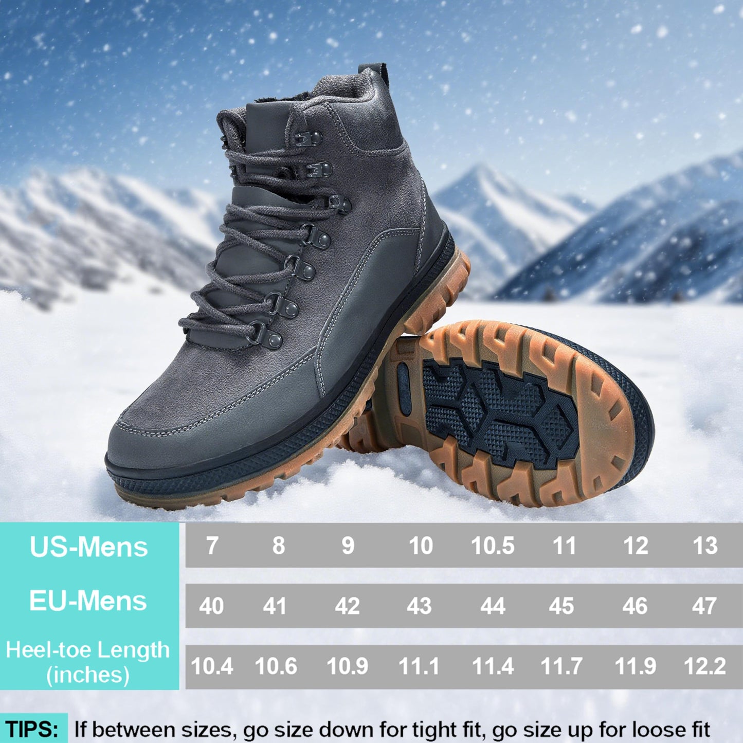 Wondamo Men's Snow Boots Lightweight Waterproof Winter Boots Fur Lined Anti-slip Cold Weather Shoes, Dark Grey, 8 US Men