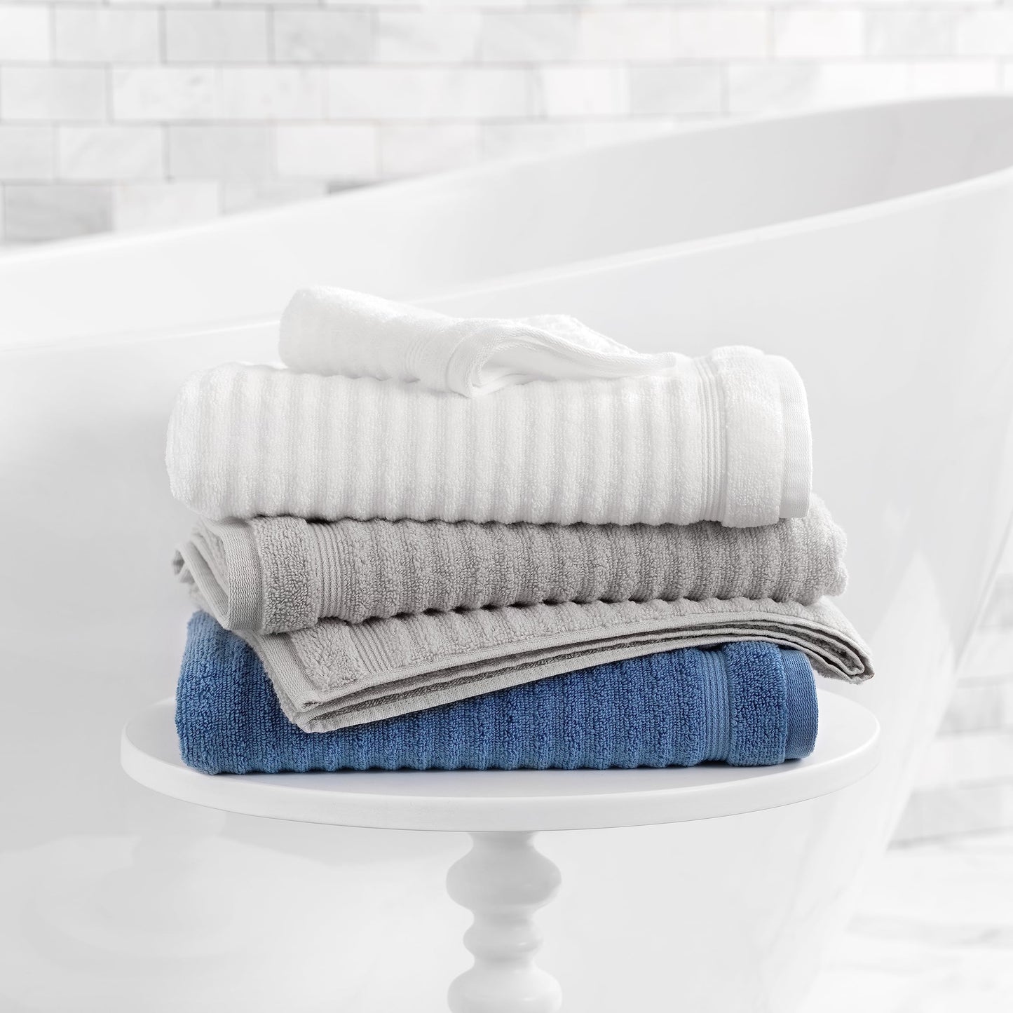 Martha Stewart 100% Cotton Bath Towels Set of 6 Piece, 2 Bath Towels, 2 Hand Towels, 2 Washcloths, Quick Dry Towels, Soft & Absorbent, Bathroom Essentials, Towel Sets for College Dorm, Textured Gray