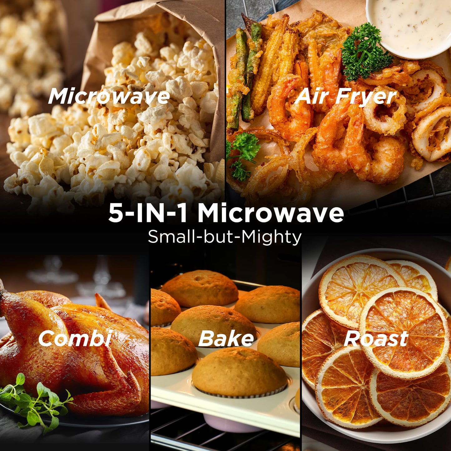 BLACK+DECKER 5-in-1 Microwave Oven with Air Fry, Combi, Bake, Roast, and Convection Cooking, 0.9 cu. ft. Countertop Microwave, Stainless Steel, 900 Watts, Child-Lock, ES9P032NA