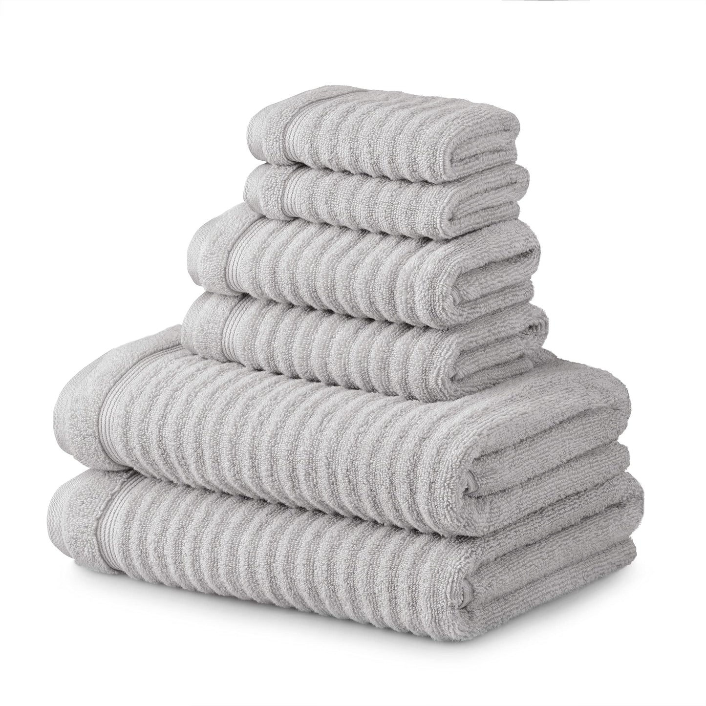 Martha Stewart 100% Cotton Bath Towels Set of 6 Piece, 2 Bath Towels, 2 Hand Towels, 2 Washcloths, Quick Dry Towels, Soft & Absorbent, Bathroom Essentials, Towel Sets for College Dorm, Textured Gray