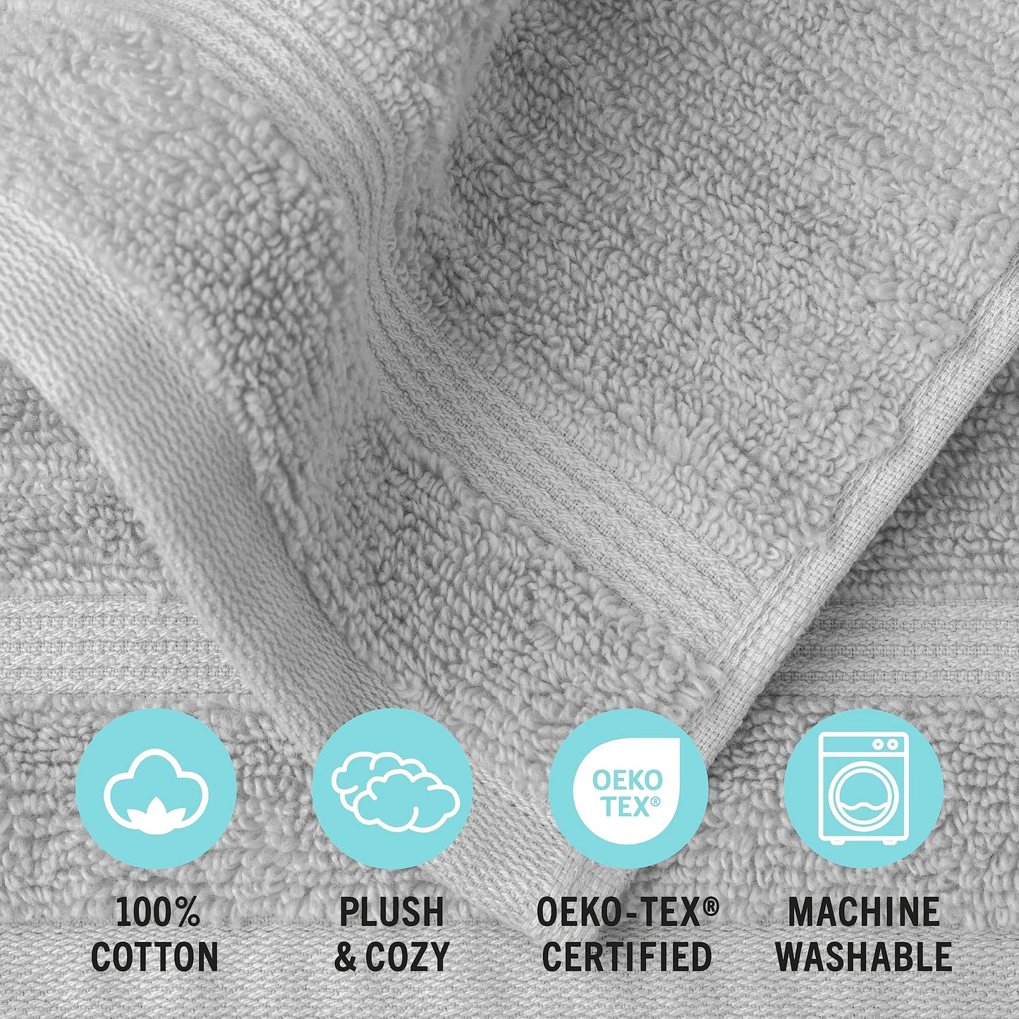 Martha Stewart 100% Cotton Bath Towels Set of 6 Piece, 2 Bath Towels, 2 Hand Towels, 2 Washcloths, Quick Dry Towels, Soft & Absorbent, Bathroom Essentials, Towel Sets for College Dorm, Textured Gray