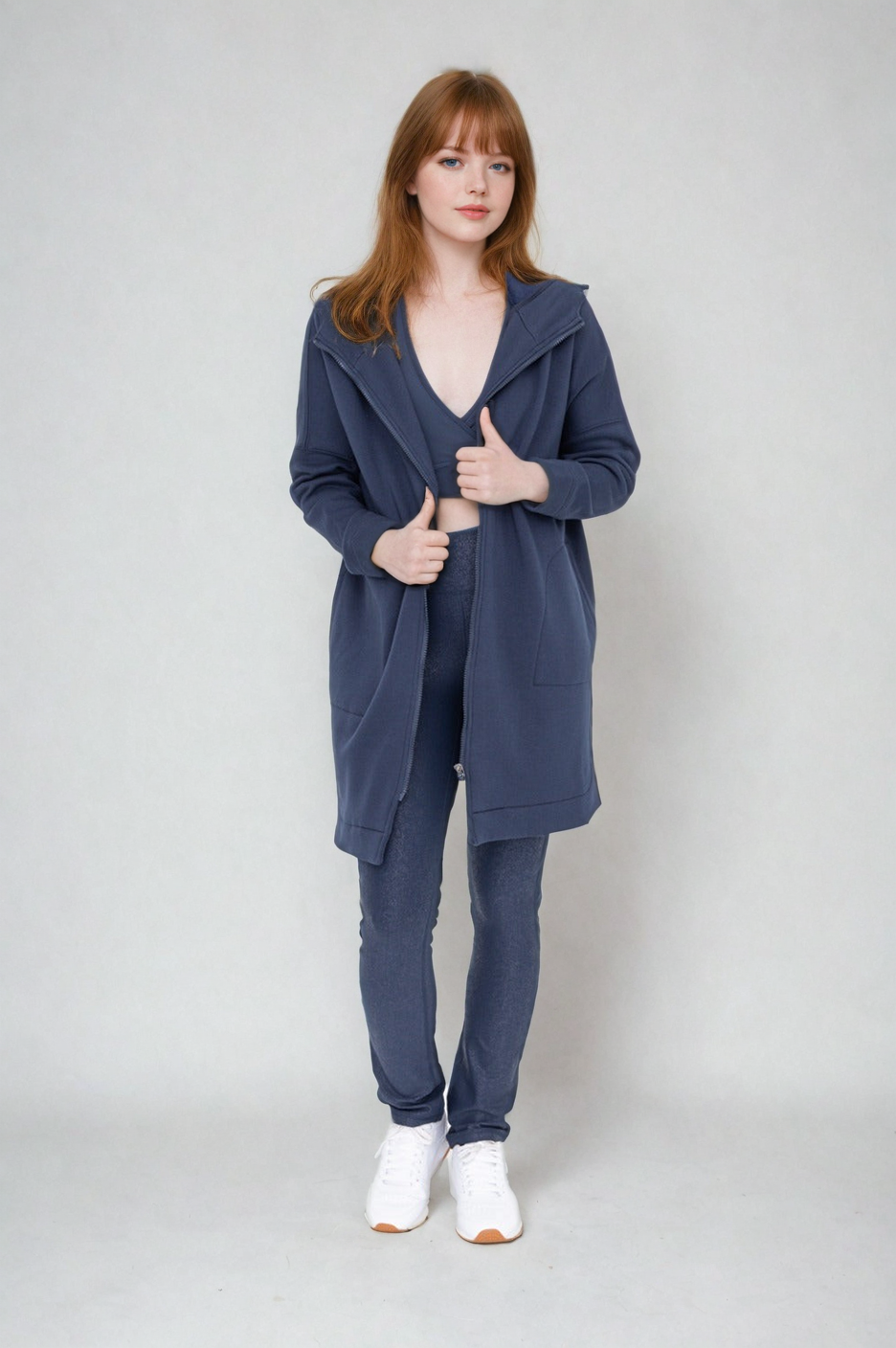 Cozy Comfort Zip Up Hoodie Jacket Teal Navy