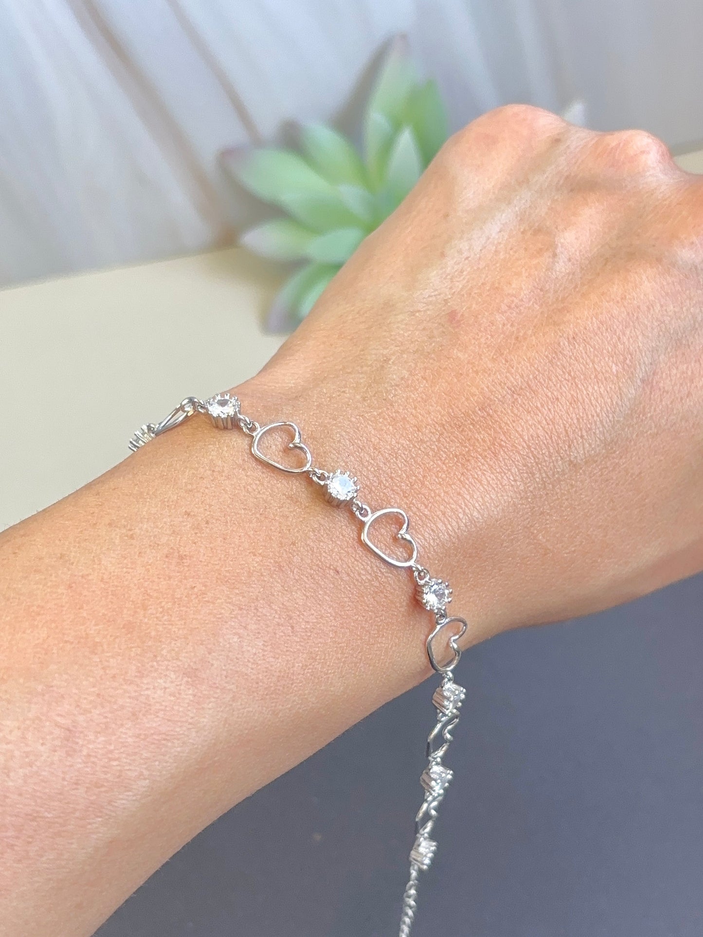 Sterling silver 925 open hearts bracelet | silver 925 link bracelet | Pulseras de plata 925 | pulseras de corazones para mujer