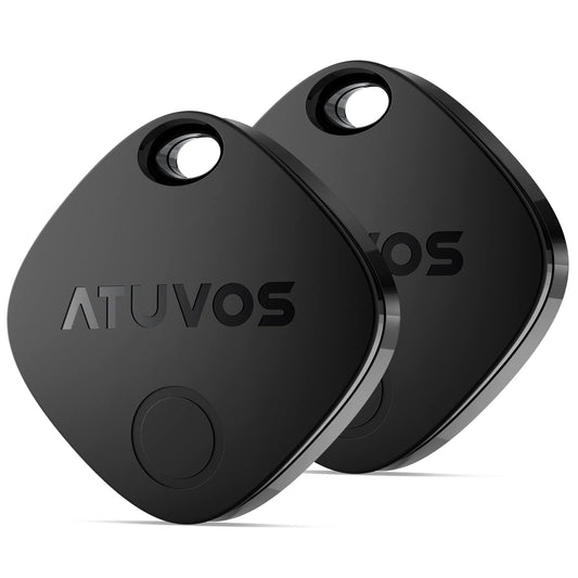 ATUVOS Air Tracker Tags-2 Pack, Bluetooth Luggage Tracker Works with Apple Find My APP (iOS Only, Not for Android), Keys Finder and Item Locator for Luggage, Backpack, Suitcases, Replaceable Battery