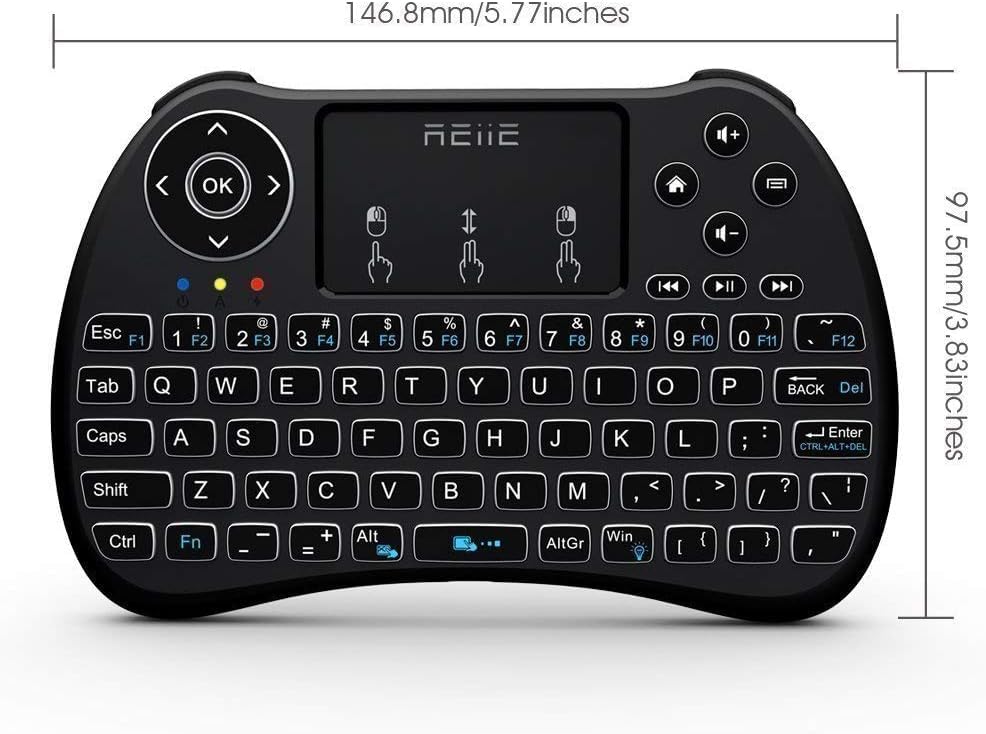 (Backlit Version)REIIE H9+ Mini Keyboard,2.4GHz Wireless Mini Handheld Smart TV Remote Keyboard with Touchpad for PC,Raspberry Pi 2, Pad, Smart TV, Android TV Box, Windows 7 8 10（Not Suport Bluetooth）