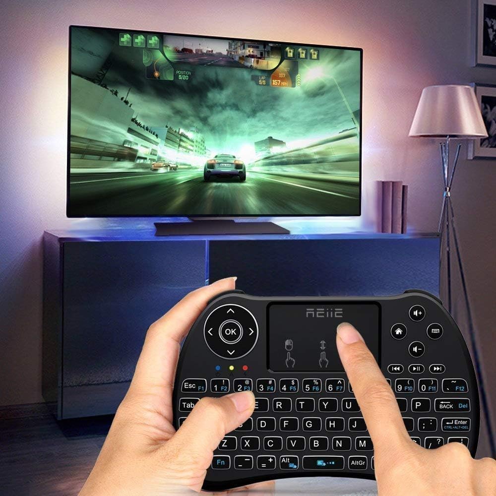 (Backlit Version)REIIE H9+ Mini Keyboard,2.4GHz Wireless Mini Handheld Smart TV Remote Keyboard with Touchpad for PC,Raspberry Pi 2, Pad, Smart TV, Android TV Box, Windows 7 8 10（Not Suport Bluetooth）