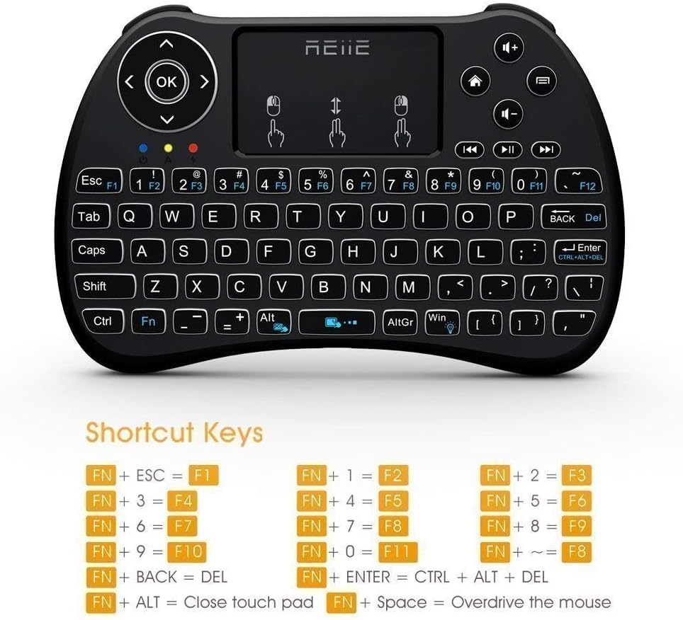 (Backlit Version)REIIE H9+ Mini Keyboard,2.4GHz Wireless Mini Handheld Smart TV Remote Keyboard with Touchpad for PC,Raspberry Pi 2, Pad, Smart TV, Android TV Box, Windows 7 8 10（Not Suport Bluetooth）