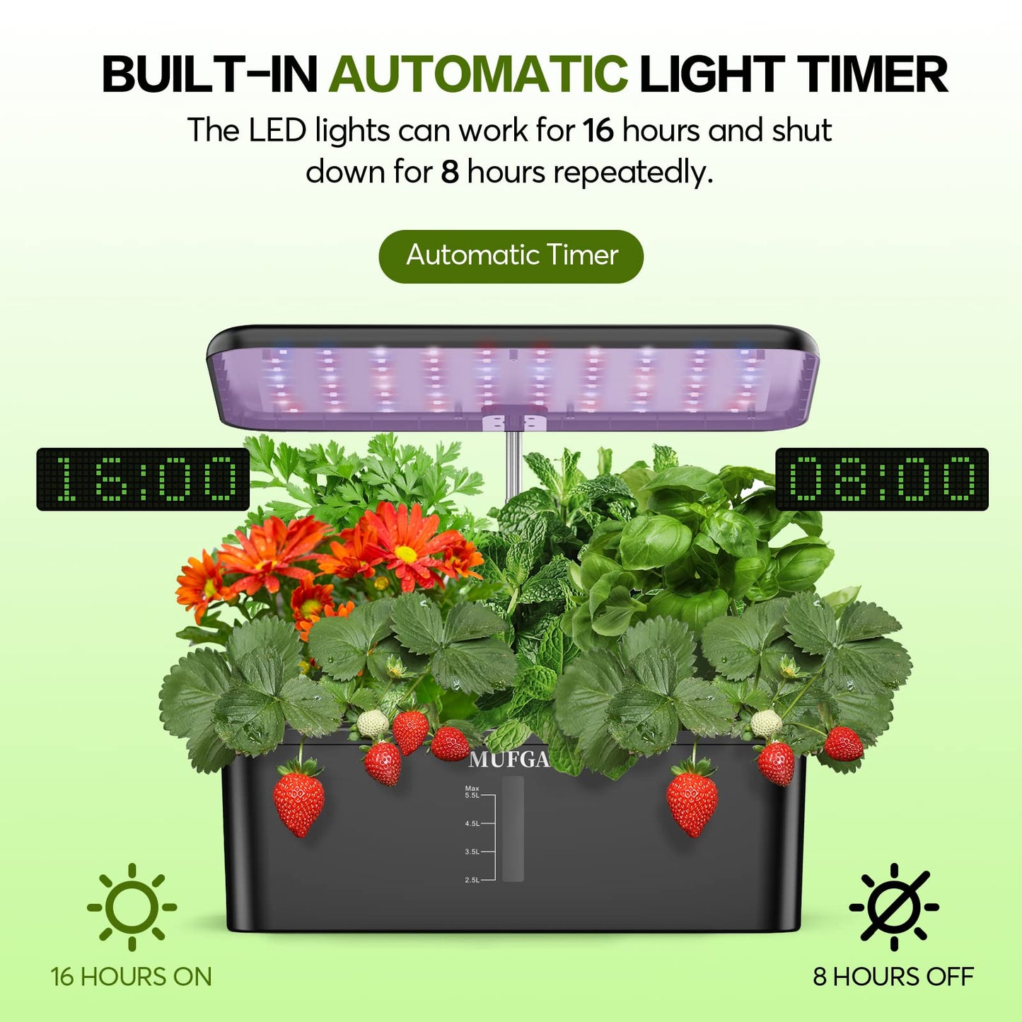 MUFGA 12 Pods Hydroponics Growing System, Indoor Garden with LED Grow Light, Plants Germination Kit, Mini Herb Garden with Pump System, Height Adjustable (No Seed)