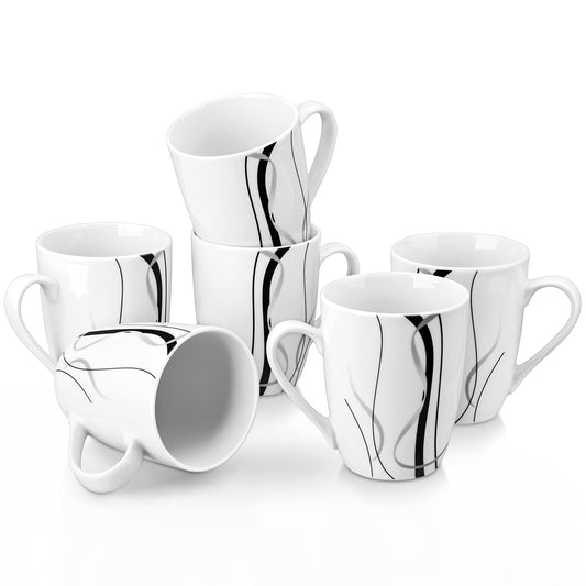 VEWEET Ceramic Coffee Mugs Set of 6, 11 OZ Coffee Cups Set with Handle, White Mugs Set Porcelain Cup Set for Kitchen, Microwave Dishwasher Safe, Series Fiona