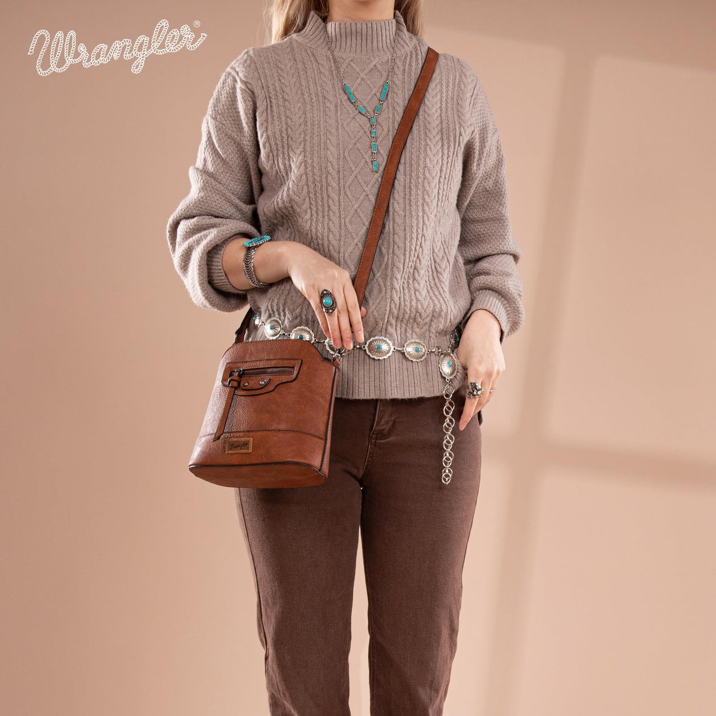 Wrangler Small Crossbody Bags for Women Shoulder Cute Purses and Handbags with Adjustable Strap Brown WG145-211-2BR
