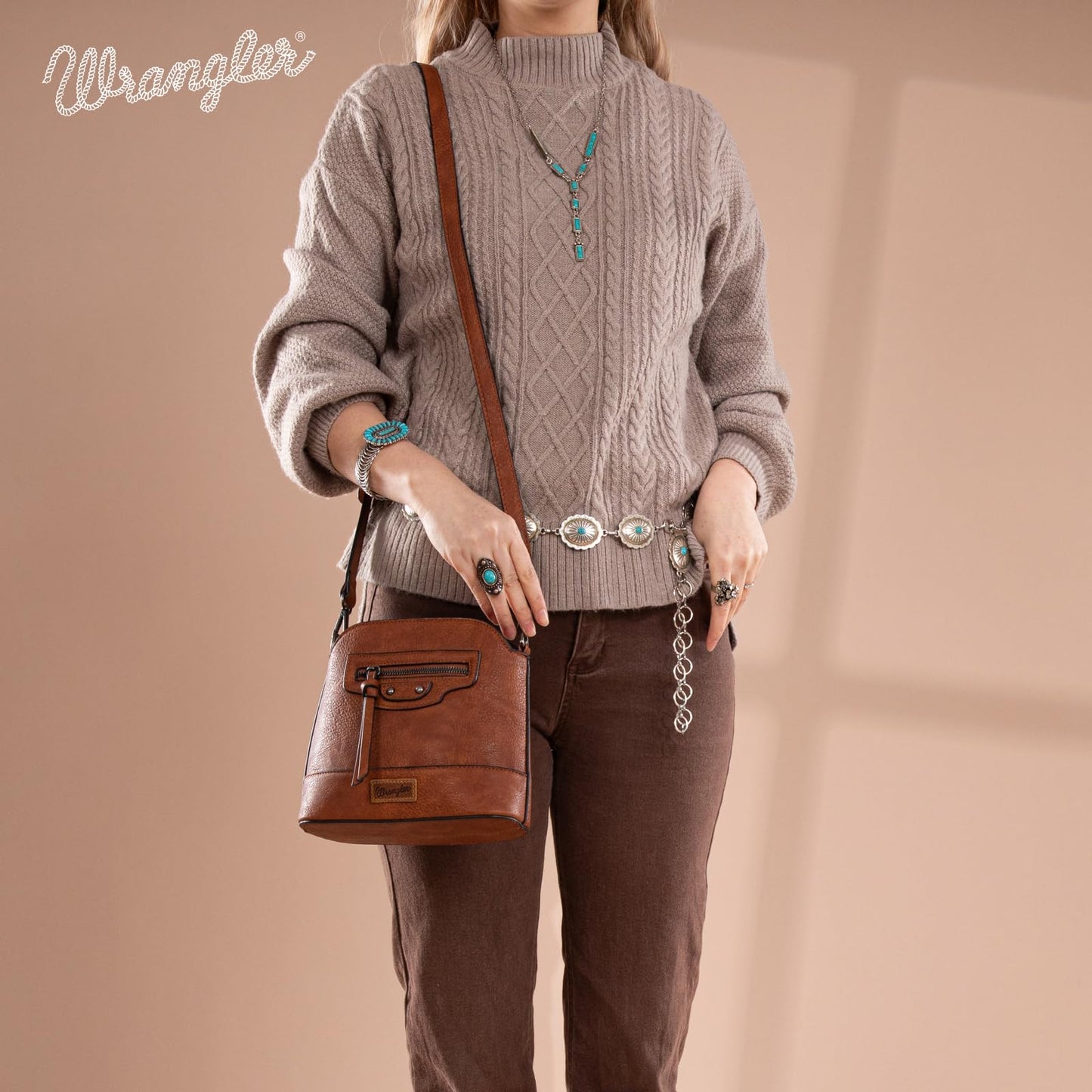 Wrangler Small Crossbody Bags for Women Shoulder Cute Purses and Handbags with Adjustable Strap Brown WG145-211-2BR