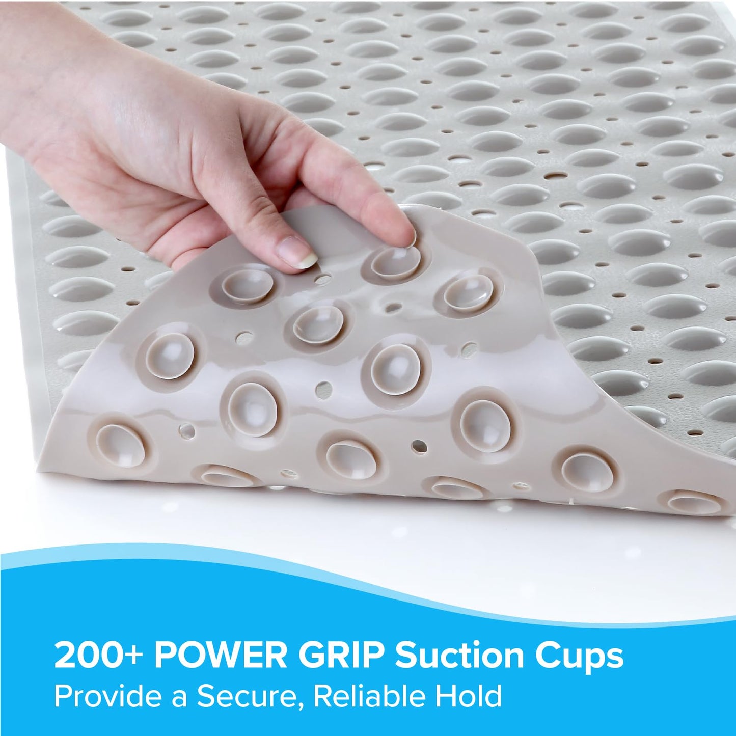 SlipX Solutions Power Grip Extra Long Bath Tub & Shower Mat 39x16, Wet Floor Non-Slip for Elderly & Kids Bathroom, 30% Longer Bathtub Mats, 200 Suction Cups, Drain Holes, Machine Wash, Tan