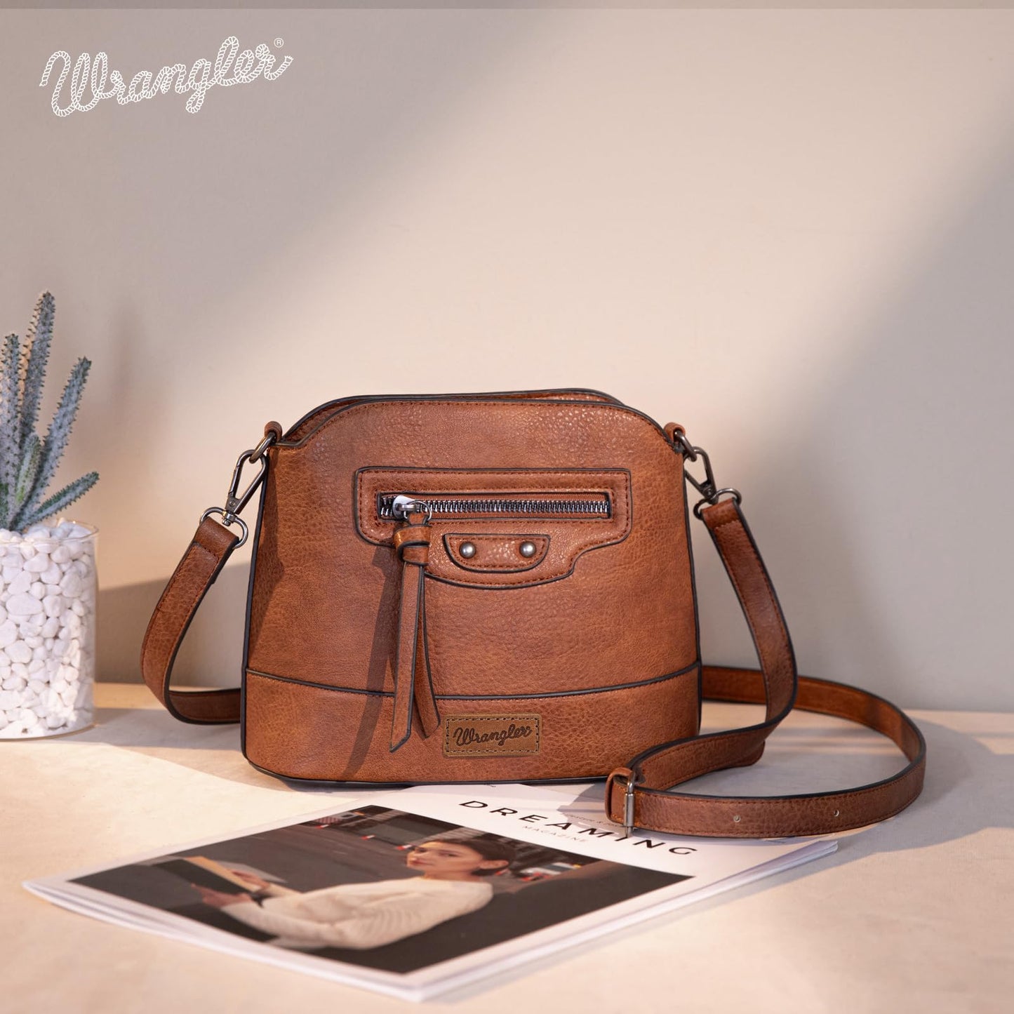 Wrangler Small Crossbody Bags for Women Shoulder Cute Purses and Handbags with Adjustable Strap Brown WG145-211-2BR
