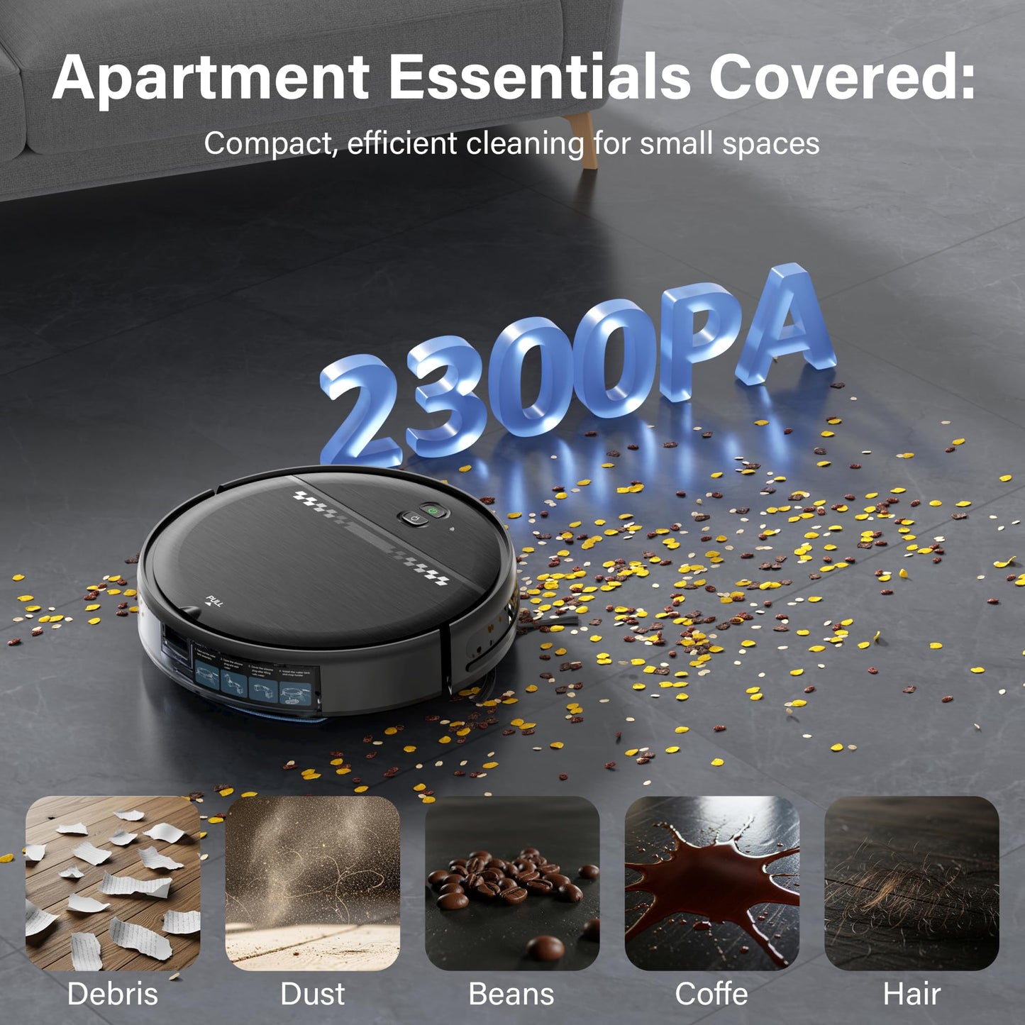 ZC WAS Robot Vacuum and Mop Combo, 2-in-1 Robot Vacuum Cleaner, Perfect for Pet Hair, Hard Floor and Carpet, Anti-Bump, Anti-Fall, App, Voice and Remote Control