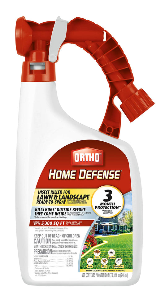 Ortho Home Defense Insect Killer for Lawn and Landscape Ready-To-Spray, Kills Ants, Ticks, Mosquitoes, Fleas & Spiders, Treats up to 5,300 sq. ft., 32 fl. oz.