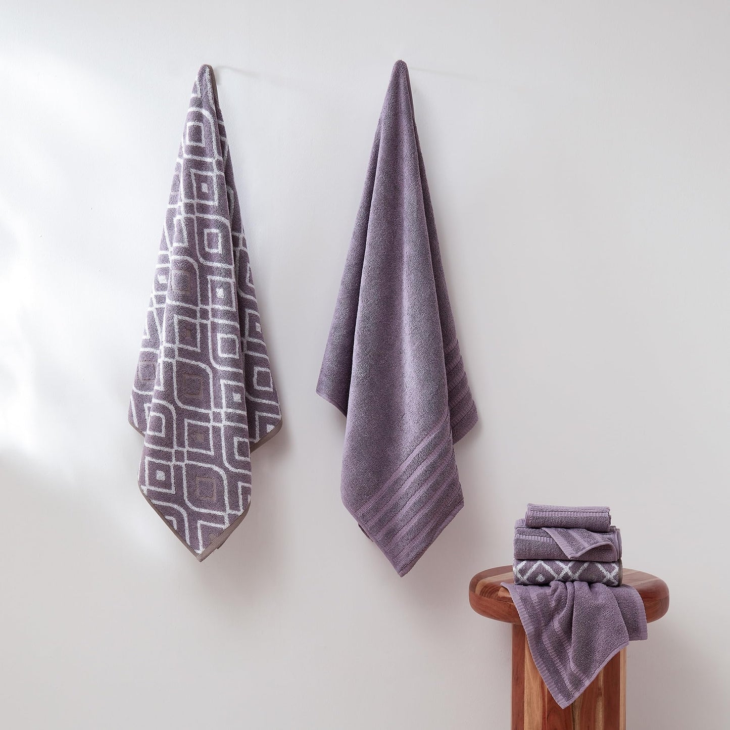 Modern Threads Oxford 6-Piece 100% Cotton Towel Set – Yarn Dyed Jacquard & Solid – Includes 2 Bath Towels, 2 Hand Towels, 2 Washcloths – Absorbent, Quick Dry, Soft & Durable – Lavender