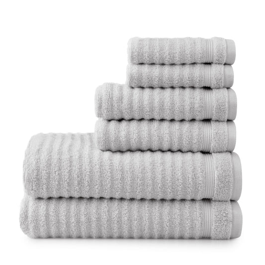 Martha Stewart 100% Cotton Bath Towels Set of 6 Piece, 2 Bath Towels, 2 Hand Towels, 2 Washcloths, Quick Dry Towels, Soft & Absorbent, Bathroom Essentials, Towel Sets for College Dorm, Textured Gray