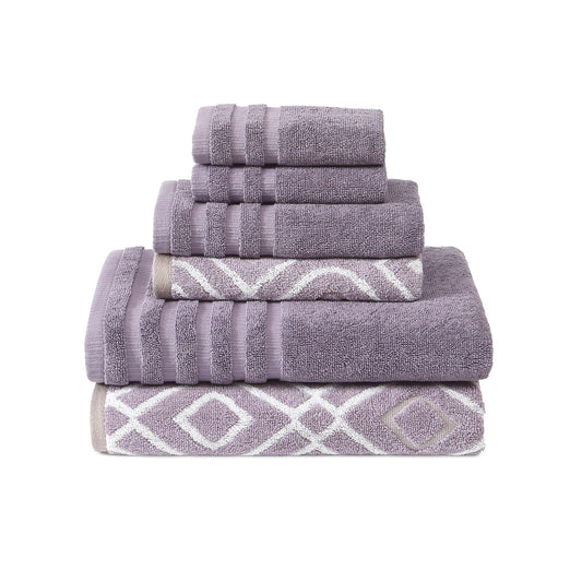 Modern Threads Oxford 6-Piece 100% Cotton Towel Set – Yarn Dyed Jacquard & Solid – Includes 2 Bath Towels, 2 Hand Towels, 2 Washcloths – Absorbent, Quick Dry, Soft & Durable – Lavender
