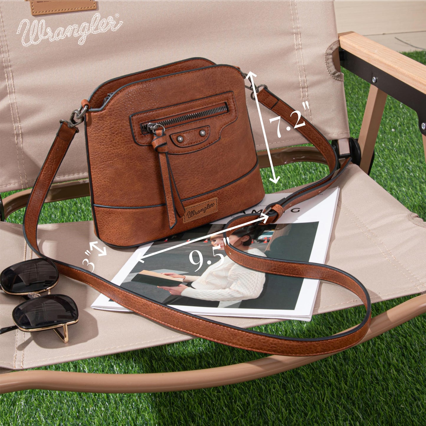 Wrangler Small Crossbody Bags for Women Shoulder Cute Purses and Handbags with Adjustable Strap Brown WG145-211-2BR