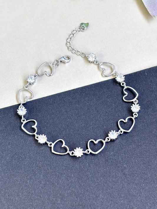 Sterling silver 925 open hearts bracelet | silver 925 link bracelet | Pulseras de plata 925 | pulseras de corazones para mujer