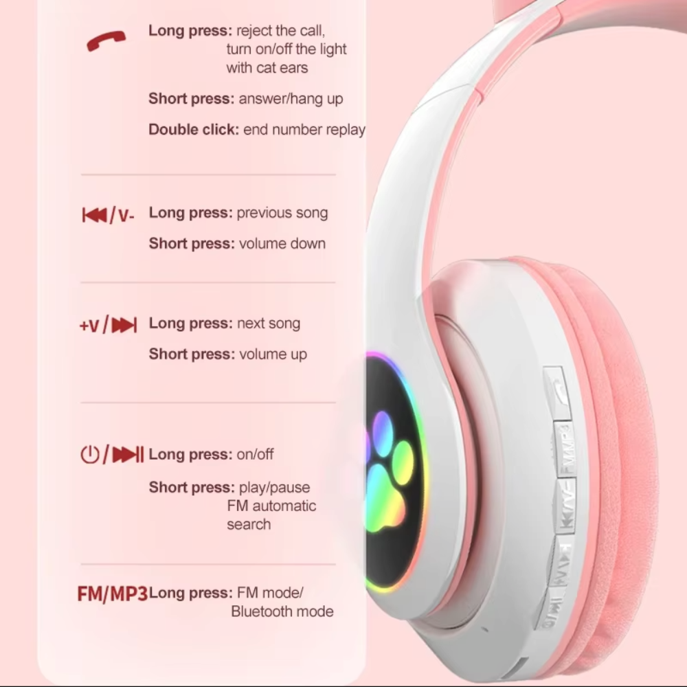 Cartoon LED Cat Ear Bluetooth Headphones